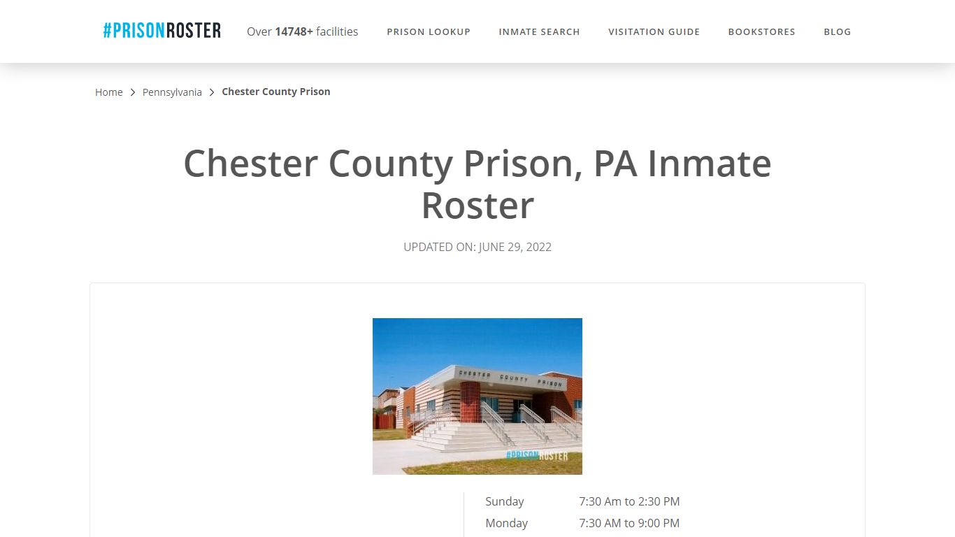 Chester County Prison, PA Inmate Roster - Inmate Locator